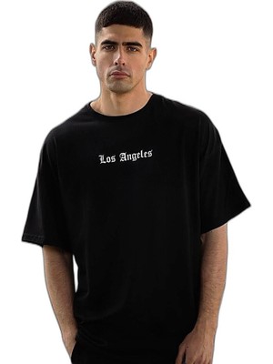 YM PAZARLAMA Erkek Kısa Kol Yazlık Tişört Bisiklet Yaka Baskılı Oversize T-Shirt - Siyah