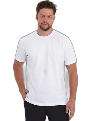 YM PAZARLAMA Erkek Düz Penye Tişört Bisiklet Yaka Kısa Kol Regular Fit T-Shirt - Beyaz