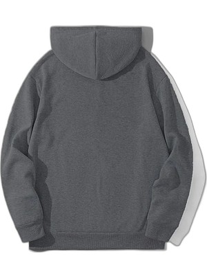 YM PAZARLAMA Erkek 3 Iplik Pamuklu Kapüşonlu Kanguru Cepli Sweatshirt Hoodie - Füme