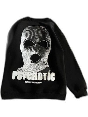 YM PAZARLAMA Kadın 3 Iplik Kışlık Bisiklet Yaka Baskılı Sweatshirt - Siyah