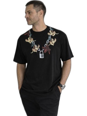 YM PAZARLAMA Erkek Baskılı T-Shirt Kısa Kol Bisiklet Yaka Regular Fit Rahat Tişört - Siyah