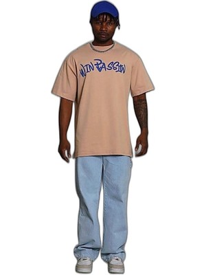 YM PAZARLAMA Erkek Baskılı T-Shirt Kısa Kol Bisiklet Yaka Regular Fit Tişört - Bej