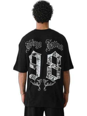 YM PAZARLAMA Erkek Kısa Kol Yazlık Tişört Bisiklet Yaka Baskılı Oversize T-Shirt - Siyah