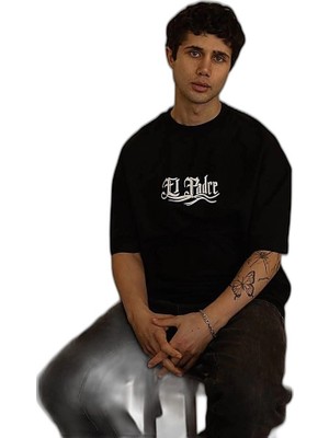 YM PAZARLAMA Erkek Tişört Bisiklet Yaka Baskılı Oversize Kısa Kol T-Shirt - Siyah