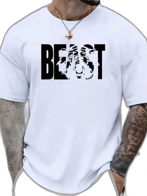 YM PAZARLAMA Erkek Baskılı Tişört Kısa Kol Bisiklet Yaka Oversize T-Shirt - Beyaz