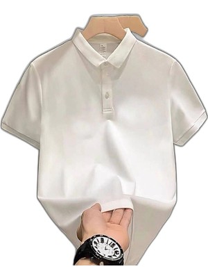 YM PAZARLAMA Erkek Polo Yaka Pike Kumaş Yazlık Tişört Düğmeli Düz Kısa Kol T-Shirt - Beyaz