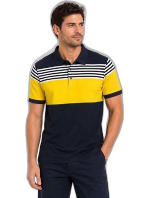YM PAZARLAMA Erkek Pike Kumaş Çizgili Polo Yaka Tişört Kısa Kol Yazlık T-Shirt - Lacivert