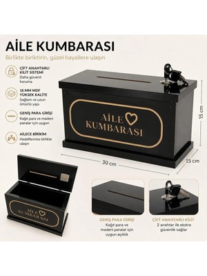 Bozkurt Cnc Aile Kumbarası %100 Mdf 2 Anahtarlı Kilitli 30X15X15CM Kumbara