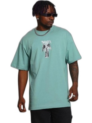 YM PAZARLAMA Erkek Baskılı T-Shirt Kısa Kol Bisiklet Yaka Regular Fit Tişört - Mint Yeşili