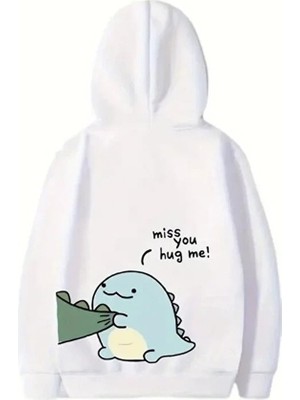 YM PAZARLAMA Sevgililer Günü Baskılı Oversize Kapüşonlu Sweatshirt Hoodie - Beyaz