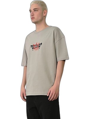 YM PAZARLAMA Erkek Baskılı T-Shirt Kısa Kol Bisiklet Yaka Rahat Kalıp Tişört  - Boyalı Gri