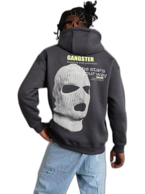 YM PAZARLAMA Erkek Baskılı Kapüşonlu 3 Iplik Pamuklu Hoodie Sweatshirt - Gri