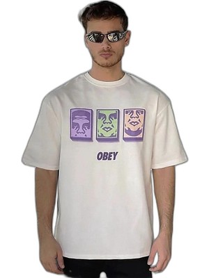YM PAZARLAMA Erkek Kısa Kol Yazlık Tişört Bisiklet Yaka Baskılı Oversize T-Shirt - Beyaz