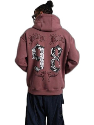 YM PAZARLAMA Erkek 3 Iplik Pamuklu Kapüşonlu Baskılı Cepli Sweatshirt Hoodie - Gül Kurusu