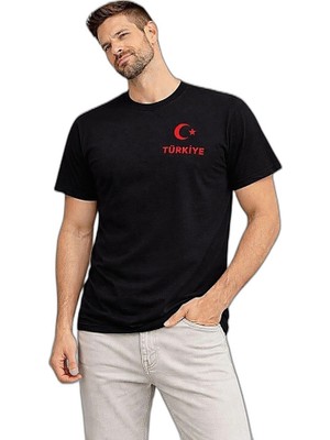 YM PAZARLAMA Erkek Türkiye Ay Yıldız Baskılı Taraftar Forma T-Shirt - Siyah