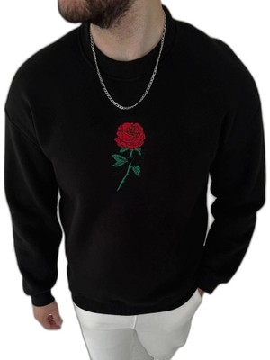 YM PAZARLAMA Erkek 3 Iplik Pamuklu Bisiklet Yaka Ön ve Arka Baskılı Sweatshirt - Siyah