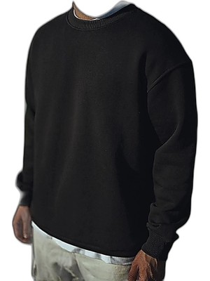 YM PAZARLAMA Erkek Pamuklu Bisiklet Yaka 3 Iplik Basic Sweatshirt - Siyah