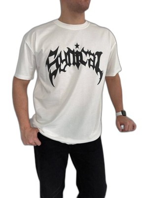 YM PAZARLAMA Erkek Kısa Kol Yazlık Tişört Bisiklet Yaka Baskılı Oversize T-Shirt - Beyaz