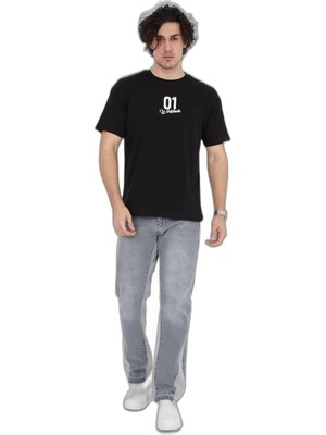 YM PAZARLAMA Erkek Baskılı T-Shirt Kısa Kol Bisiklet Yaka Regular Fit Rahat Kalıp Günlük Tişört - Siyah
