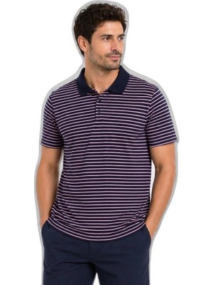 YM PAZARLAMA Erkek Pike Kumaş Gül Kurusu Çizgili Polo Yaka Tişört Kısa Kol T-Shirt - Siyah