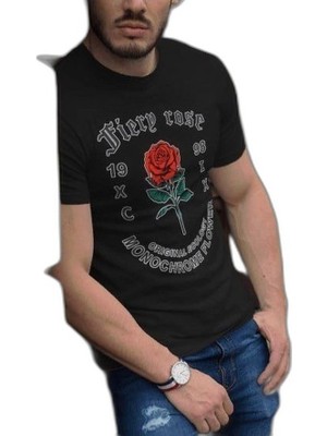 YM PAZARLAMA Erkek Tişort Bisiklet Yaka Baskılı Kısa Kol T-Shirt - Siyah