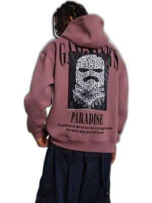 YM PAZARLAMA Erkek 3 Iplik Pamuklu Kapüşonlu Baskılı Cepli Oversize Sweatshirt Hoodie - Gül Kurusu