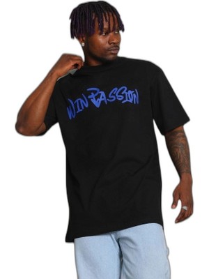 YM PAZARLAMA Erkek Baskılı Tişört Kısa Kol Bisiklet Yaka Oversize T-Shirt - Siyah