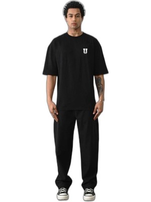 YM PAZARLAMA Erkek Kısa Kol Yazlık Tişört Bisiklet Yaka Baskılı Oversize T-Shirt - Siyah