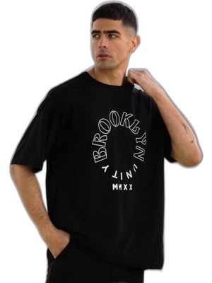 YM PAZARLAMA Erkek Baskılı T-Shirt Kısa Kol Bisiklet Yaka Regular Fit Rahat Kalıp Günlük Tişört - Siyah