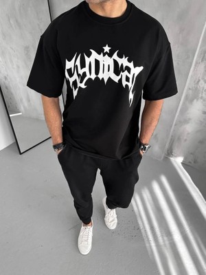 YM PAZARLAMA Erkek Baskılı Bisiklet Yaka T-Shirt - Siyah