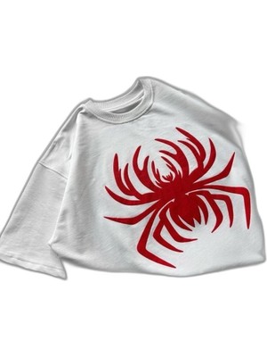 YM PAZARLAMA Erkek Örümcek Baskılı Tişört Kısa Kollu Bisiklet Yaka T-Shirt - Beyaz