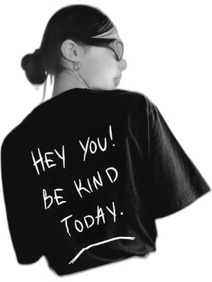 YM PAZARLAMA Kadın Baskılı T-Shirt Kısa Kol Bisiklet Yaka Oversize Rahat Kalıp Tişört T-Shirt - Siyah