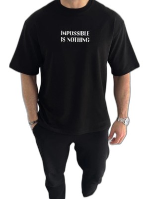 YM PAZARLAMA Erkek Tişört Bisiklet Yaka Baskılı Oversize Kısa Kol T-Shirt - Siyah