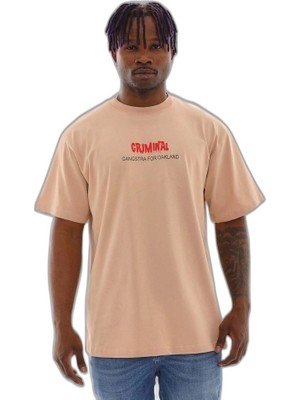 YM PAZARLAMA Erkek Baskılı T-Shirt Kısa Kol Bisiklet Yaka Rahat Kalıp Tişört  - Bej