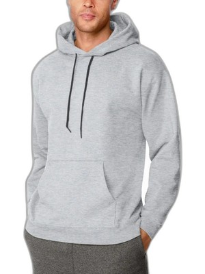 YM PAZARLAMA Erkek 3 Iplik Pamuklu Kapüşonlu Cepli Oversize Hoodie Sweatshirt - Gri