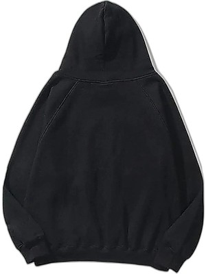 YM PAZARLAMA Kadın Kapüşonlu Kanguru Cepli 3 Iplik Pamuklu Düz Hoodie Sweatshirt - Siyah