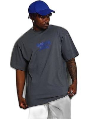 YM PAZARLAMA Erkek Baskılı T-Shirt Kısa Kol Bisiklet Yaka Regular Fit Tişört - Füme
