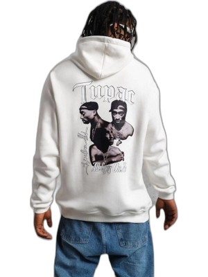 YM PAZARLAMA Erkek 3 Iplik Pamuklu Kapüşonlu Baskılı Cepli Oversize Sweatshirt Hoodie - Beyaz