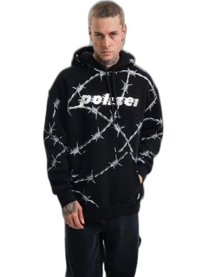 YM PAZARLAMA Erkek Kapüşonlu Varak ve Pano Baskılı Hoodie  Sweatshirt- Siyah