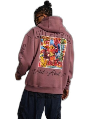 YM PAZARLAMA Erkek 3 Iplik Pamuklu Kapüşonlu Baskılı Cepli Sweatshirt Hoodie - Gül Kurusu