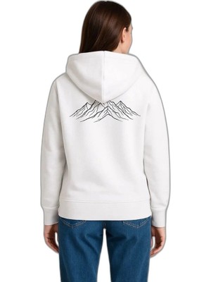 YM PAZARLAMA Kadın 3 Iplik Pamuklu Kapüşonlu Hoodie Sweatshirt Nihilist Penguen Baskılı - Beyaz
