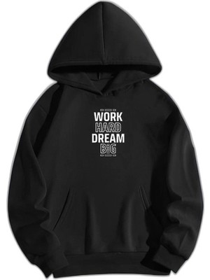 YM PAZARLAMA Kadın Oversize Kapüşonlu Cepli Baskılı 3 Iplik Pamuklu Hoodie Sweatshirt - Siyah