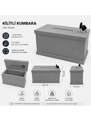 Bozkurt Cnc Kilitli Kumbara 2 Anahtarlı Şık – Gri Renk (30X15 X15 Cm)