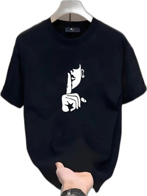 YM PAZARLAMA Kadın T-Shirt Bisiklet Yaka Kısa Kol Baskılı Tişört - Siyah