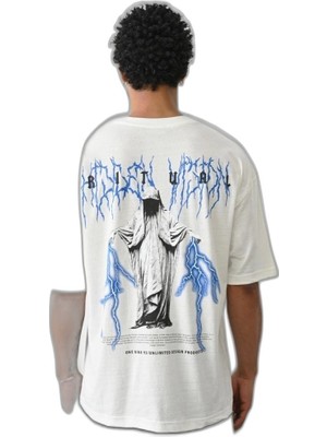 YM PAZARLAMA Erkek Kısa Kol Yazlık Tişört Bisiklet Yaka Baskılı Oversize T-Shirt -  Beyaz