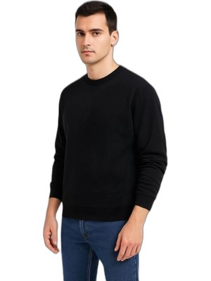 YM PAZARLAMA Erkek 3 Iplik Pamuklu Düz Bisiklet Yaka Sweatshirt - Siyah