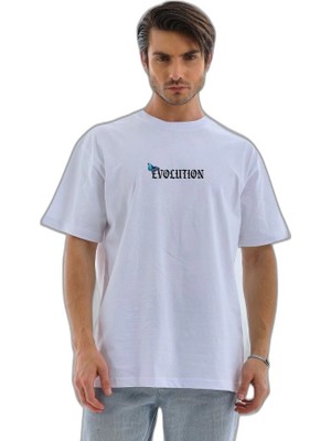 YM PAZARLAMA Erkek Kısa Kol Yazlık Tişört Bisiklet Yaka Kelebek Baskılı T-Shirt - Beyaz