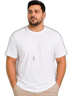 YM PAZARLAMA Erkek Battal Big Size Basic Tişört Bisiklet Yaka Rahat Kalıp T-Shirt - Beyaz