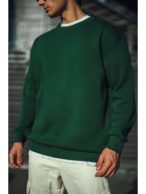 YM PAZARLAMA Erkek Bisiklet Yaka 3 Iplik Pamuklu Basic Sweatshirt - Haki