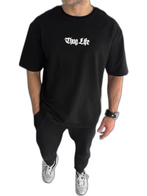 YM PAZARLAMA Erkek Kısa Kol Yazlık Tişört Bisiklet Yaka Baskılı Oversize T-Shirt - Siyah